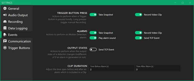 Triggered recording settings