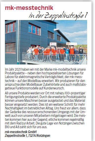 Der Teckbote berichtet über die mk-messtechnik GmbH